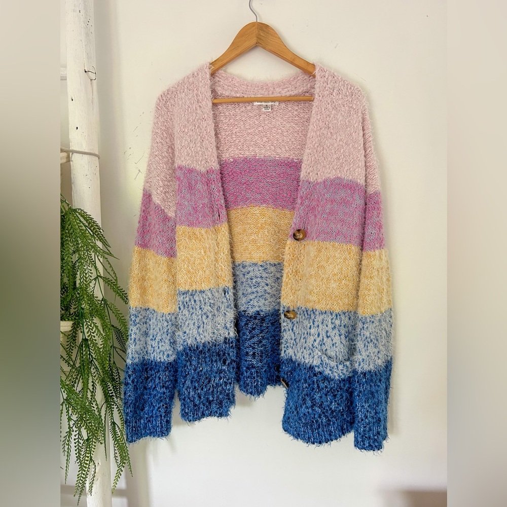 5/$20
 JohnPaulRichard Womens Multi Stripe Button Front Eyelash Cardigan Size XL